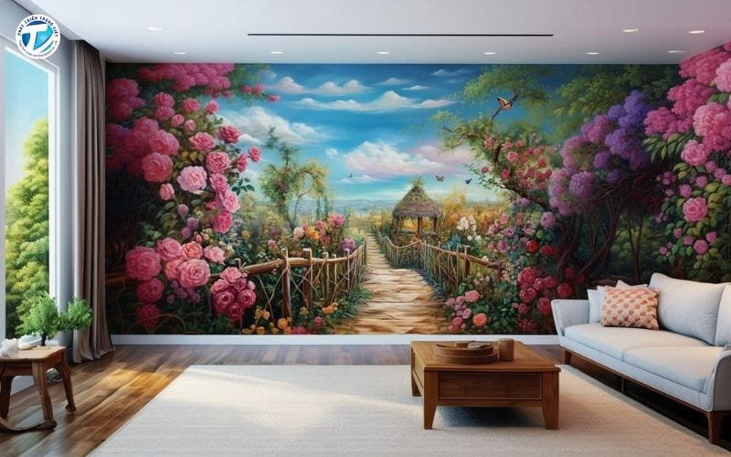 Tranh 3D phòng khách giúp mở rộng không gian 